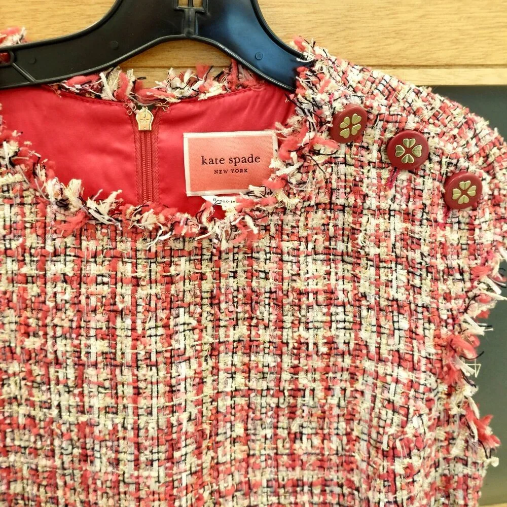 KATE SPADE~TEXTURED TWEED DRESS~Knee Length Short Sleeveless Pink SIZE 6